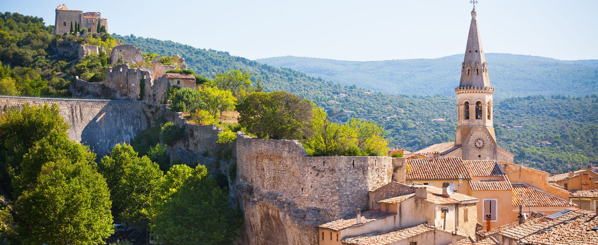 Beautiful view of a church and a small town of Provence