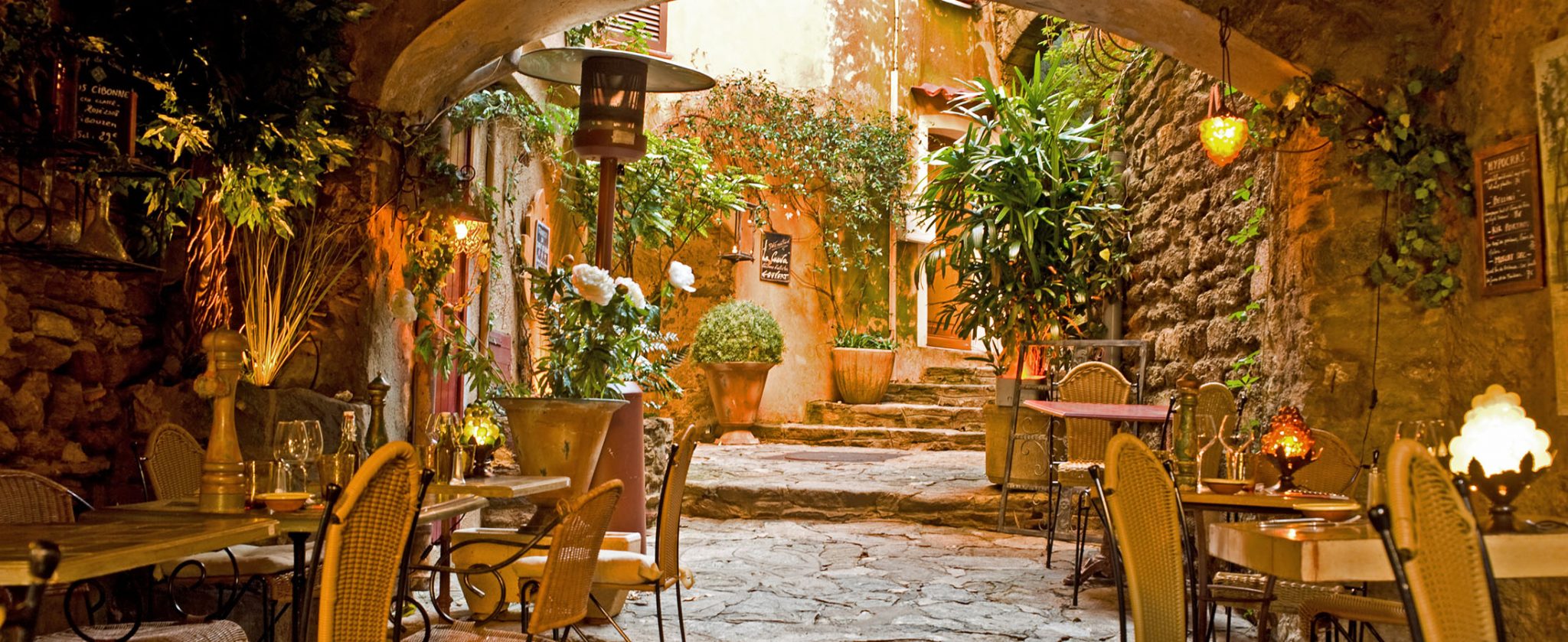 Cute and rustic coffeshop inside the old town and rustic buildings - Provence walking tour