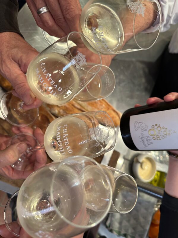 toasting to friendship at Chateau Maucoil in Provence, France