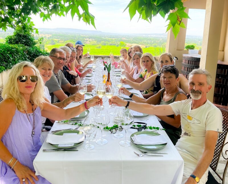 Provence tour guests enjoying an exclusive experience and private lunch in Chateauneuf-du-Pape