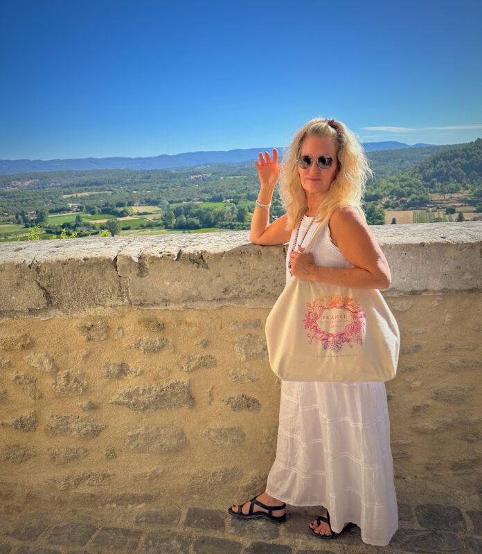 Founder Christy Destremau touring with guests in Provence, France.