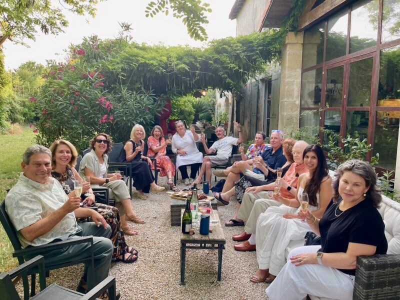 Welcome day aperitif at friend and Chef Catherine's family home during France Off the Beaten Path Provence tour.