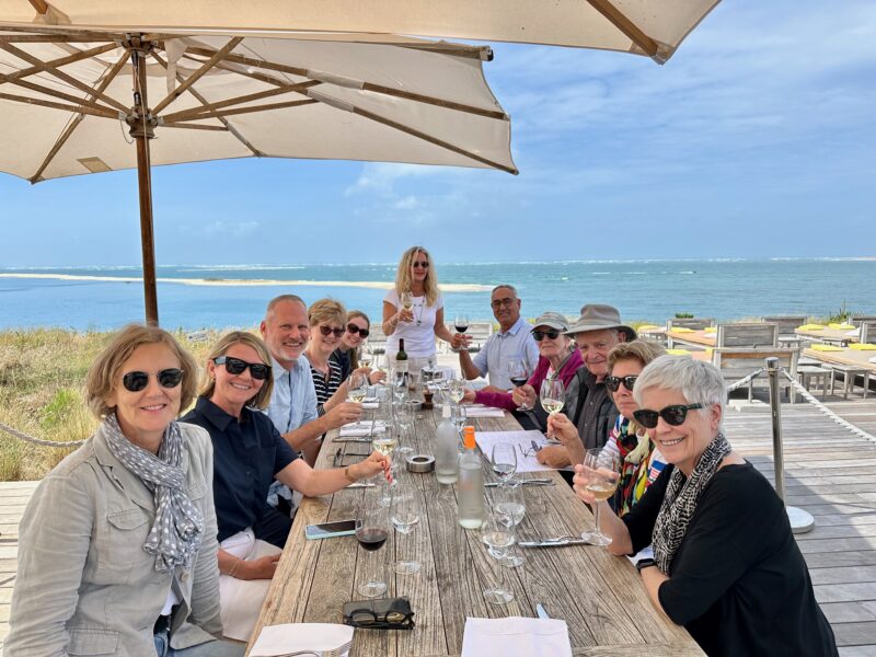 2025 Bordeaux, Arcachon, Saint Emilion tour guests at lunch at Arcachon Basin during France Off the Beaten Path Bordeaux tour.