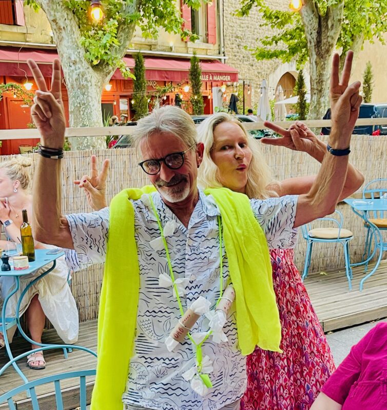 Head guide Philippe and Founder Christy on tour with July lavender season tour guests in Provence, France.