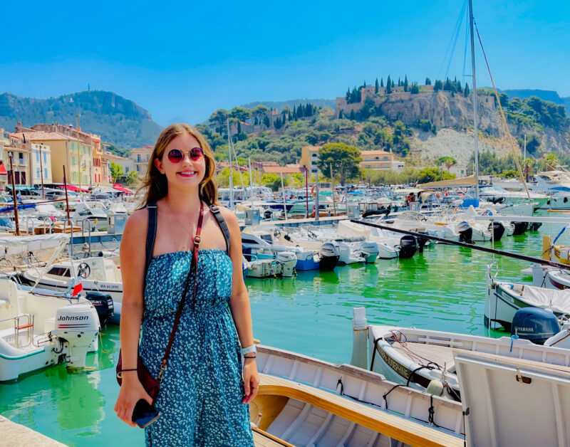 Freelance journalist, Chloé Destremau in Cassis, south of France, Mediterranean Coast.