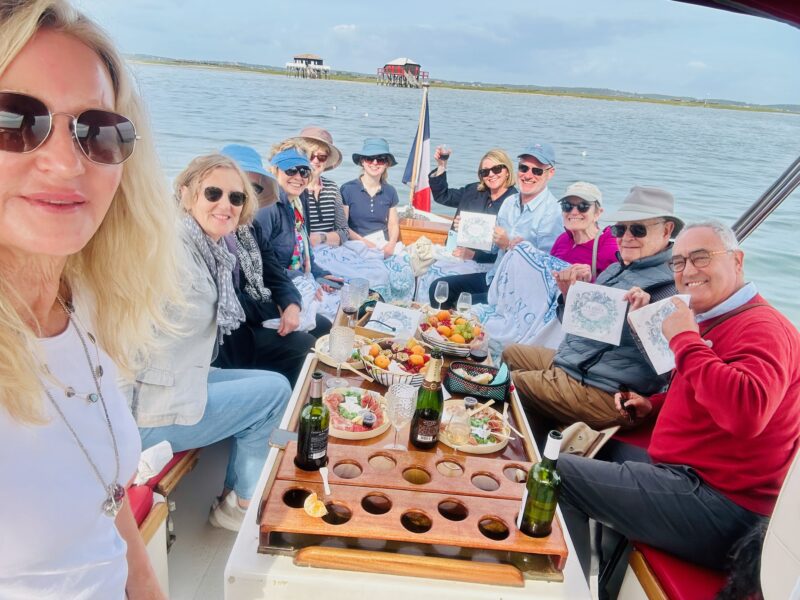 September Bordeaux tour guests during our outing on a traditional pinasse on the Arcachon basin.