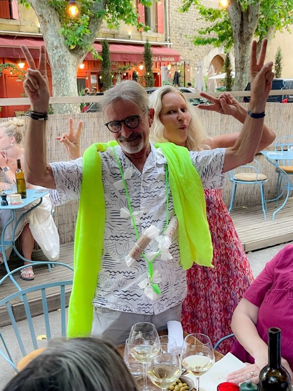 Head guide Philippe and Founder Christy on tour with July lavender season tour guests in Provence, France.