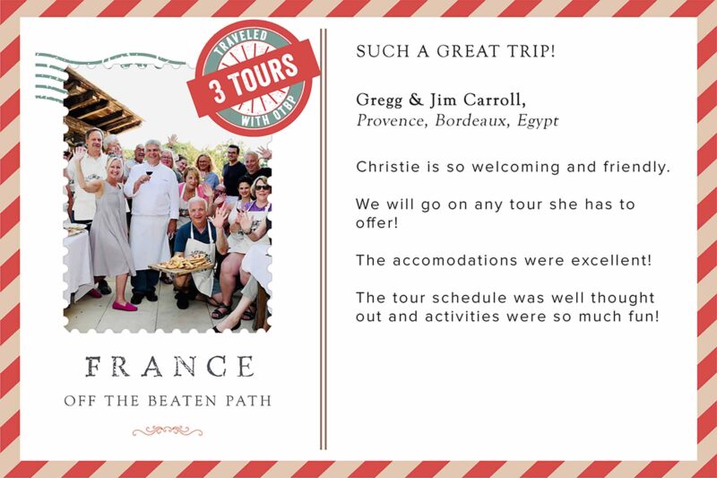 Gregg & Jim Carroll's review of their Bordeaux tour with France Off the Beaten Path Tours