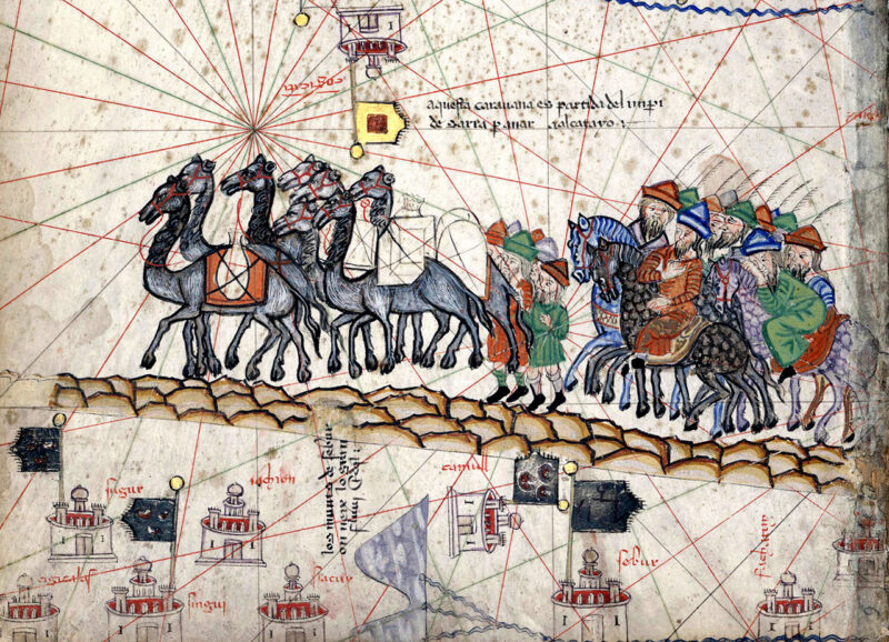 Caravans travelling the silk roads, C.E.1375