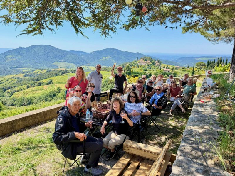 Provence tour guests enjoying a surprise picnic at our winery in Provence