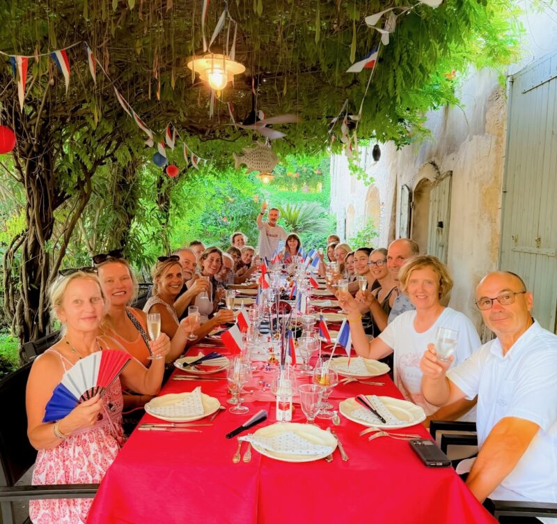 Welcome day aperitif and dinner at friend and Chef Catherine's family home during France Off the Beaten Path Provence tour.