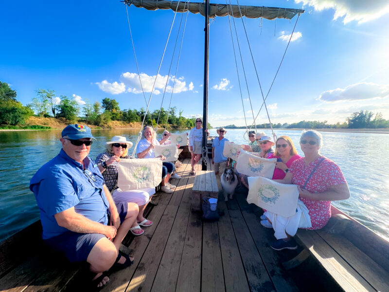 Loire Valley tour guests enjoying our float down the river to our private island on first day of the tour.