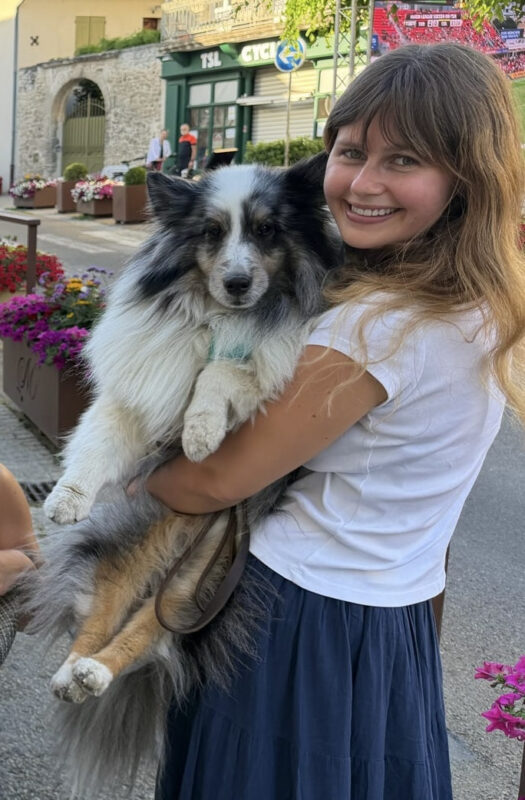 Chloé Destremau with her dog Nova in Maillane, Provence
