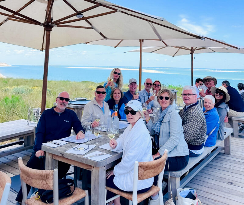 Our seaside lunch at Pyla Dune overlooking the Arcahon Basin during France Off the Beaten Path Bordeaux Tour.