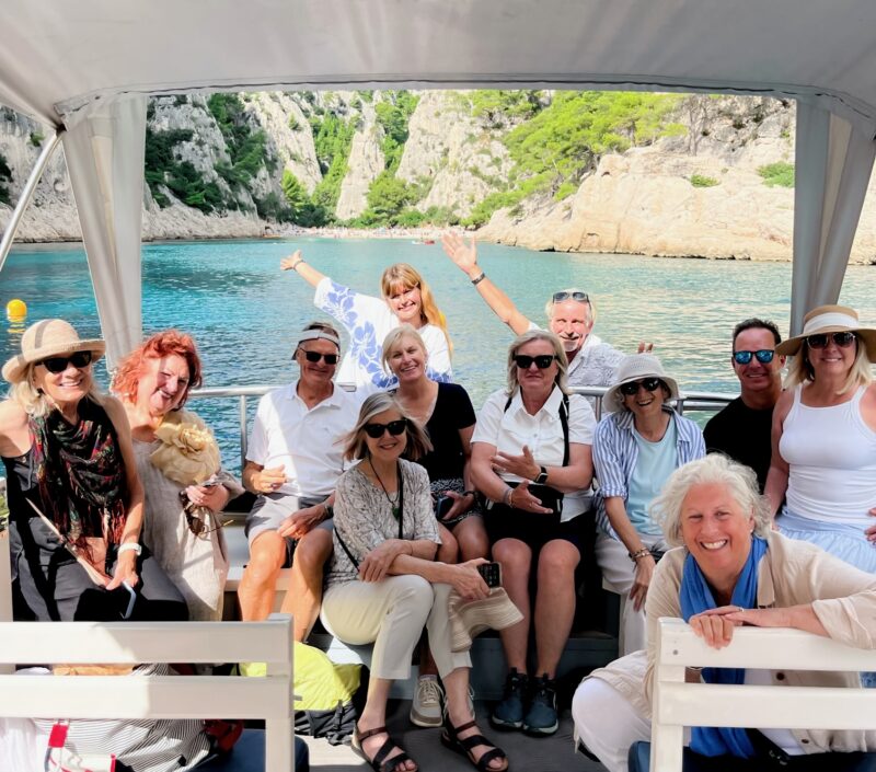 September 2026 Provence tour guests enjoying our Calanques Cruise led by our team Marine Biologist.