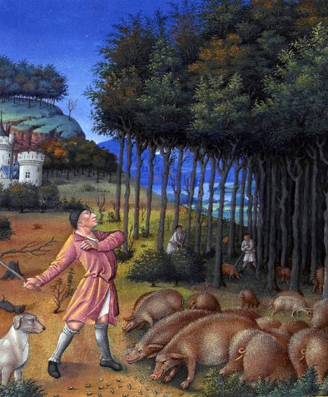 Les usages de la forêt, Détail des Très Riches Heures du duc de Berry (XVe)
