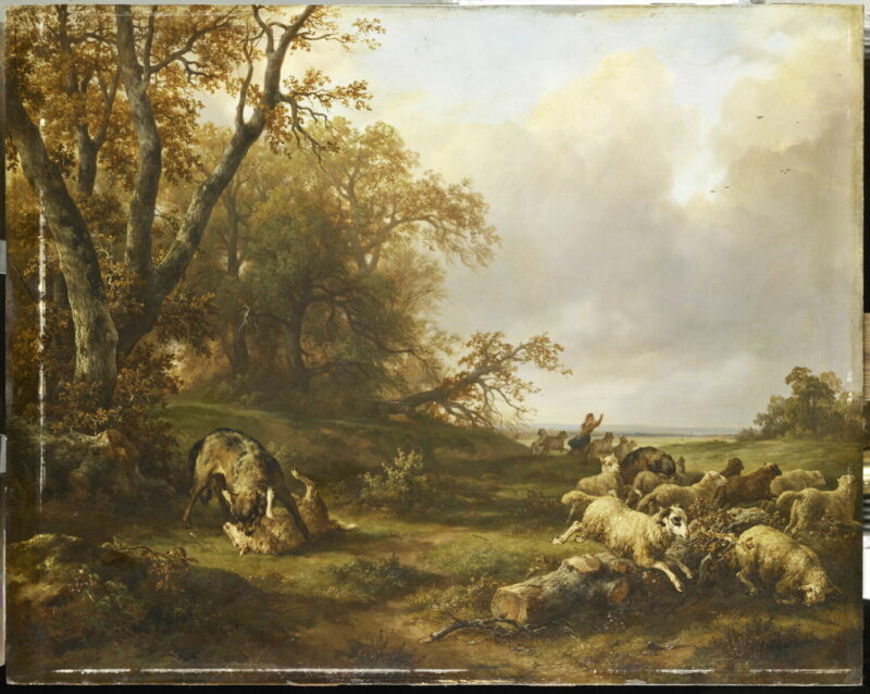 Wolf eating sheep, Jacques-Raymond Brascassat (1845)